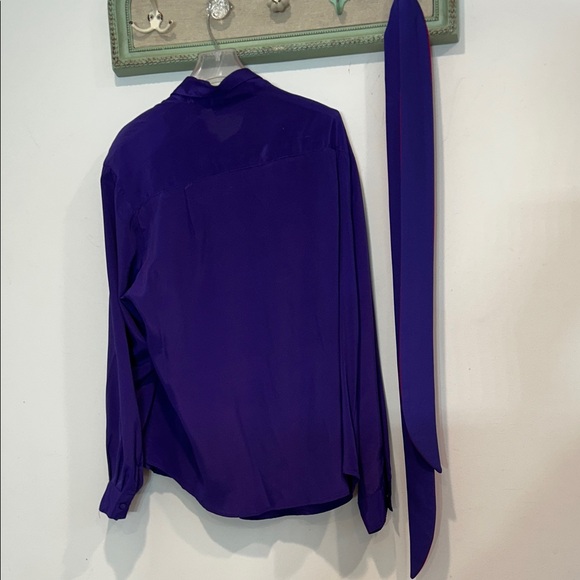 Vintage yves st Clair 2 Deep Purple Button Down Shirt & skinny neck scarf 16 w - Picture 8 of 10